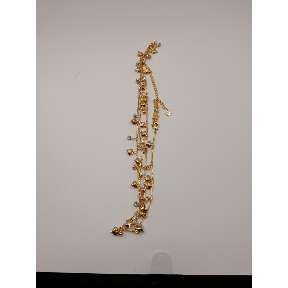 18k Gold Plated Long Strand Necklace With Heart Charms - Picture 2 of 3